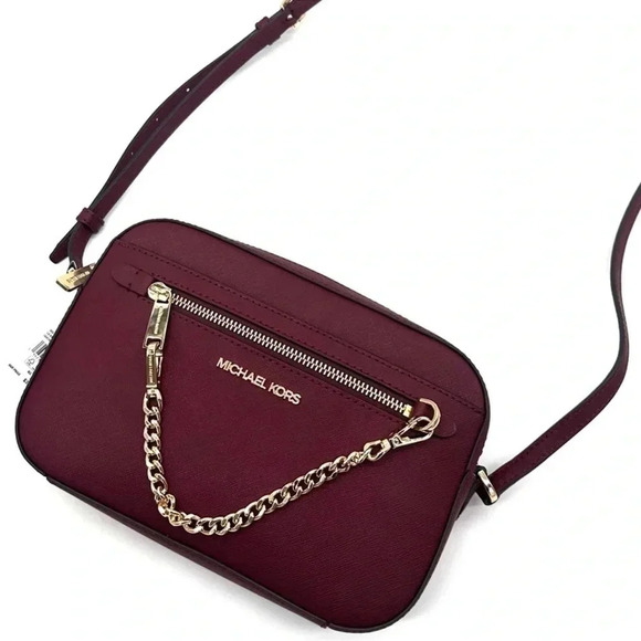 MICHAEL KORS LARGE EW ZIP CHAIN CROSSBODY BAG DARK CHERRY - Picture 1 of 11